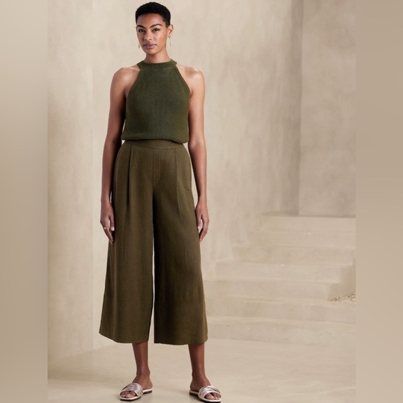 NWT! BANANA REPUBLIC  BLACK LINEN-BLEND CROPPED WIDE-LEG PANT - MULTIPLE💛 - Picture 5 of 5